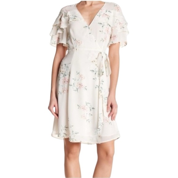 ASTR The Label Flutter Sleeve Floral Wrap Dress - Picture 1 of 16
